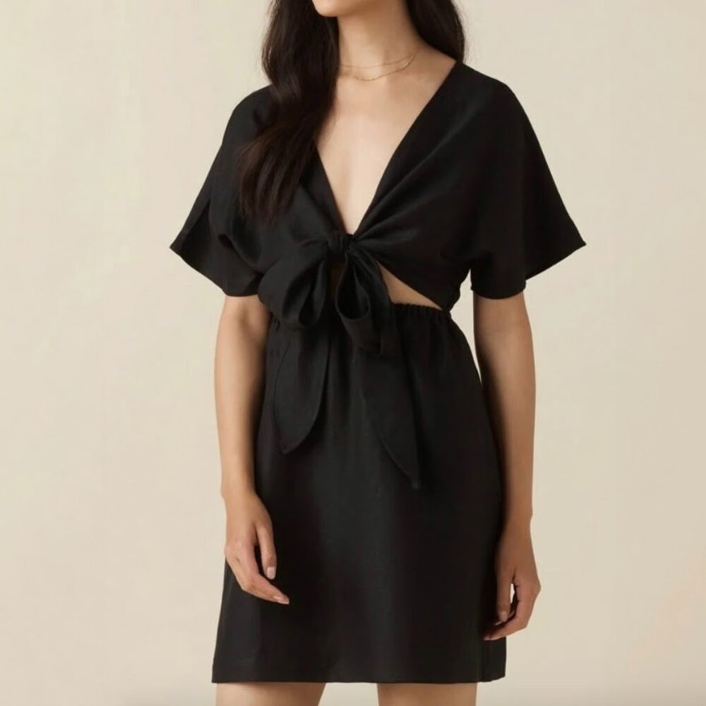 VETTA Capsule The Convertible Wrap Linen Blend Mini Dress Black